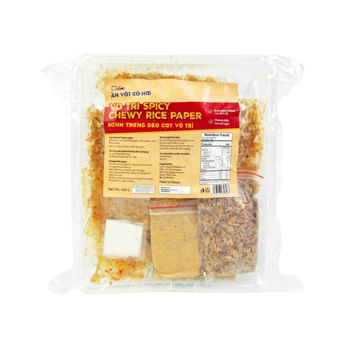 AVCH08 - Banh Trang Deo Cay Vo Tri/ Vo Tri Spicy Chewy Rice Paper * 450g x 25 Units