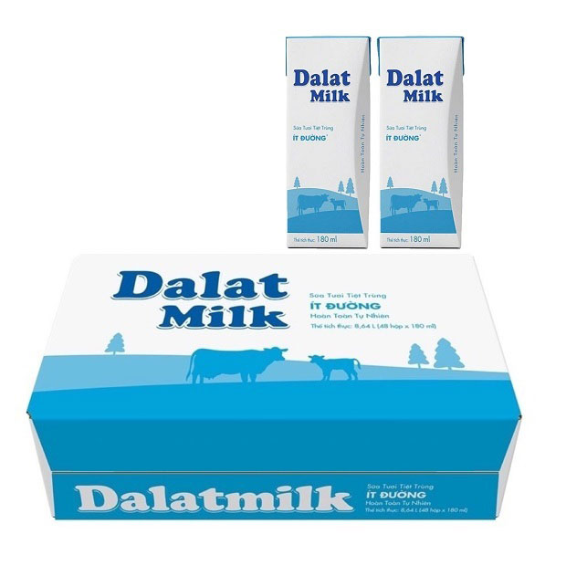 DLM02 - Sua Tuoi Tiet Trung It Duong/ Dalatmilk Fresh Milk Less Sugar - Dalat Milk Branch * 180ml x 48 Units