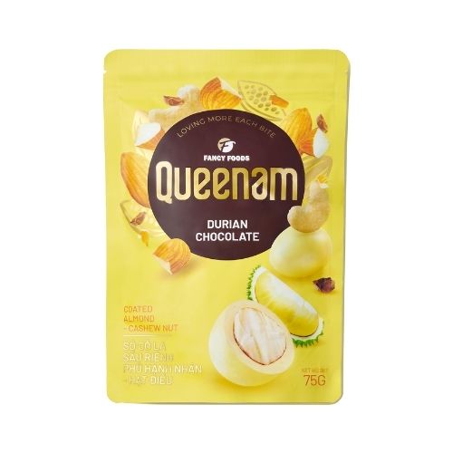 QN07 - (YELLOW) Socola sau rieng phu hat hanh nhan-hat dieu/ Durian Chocolate Coated Almond-Cashew Nut