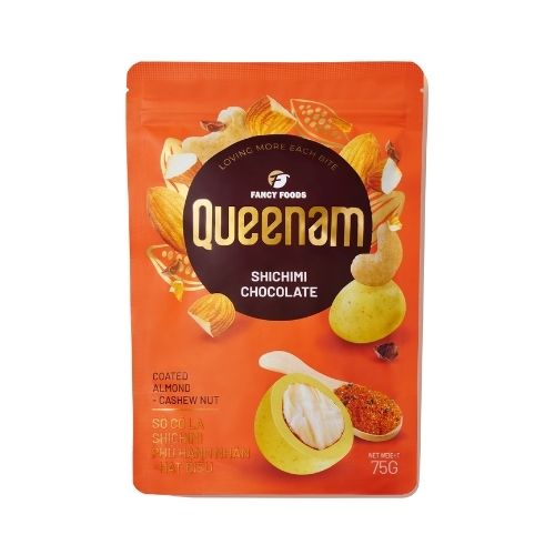 QN09 - (ORANGE) Socola Shicimi phu hat hanh nhan - hat đieu/Shichimi Chocolate Coated Almond Cashew Nut