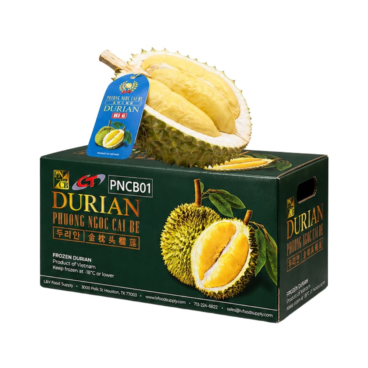 PNCB01 - Trai Sau Rieng Ri6 Cap Dong/ Frozen Ri6 Durian Whole Round * 12kg x 1 Units
