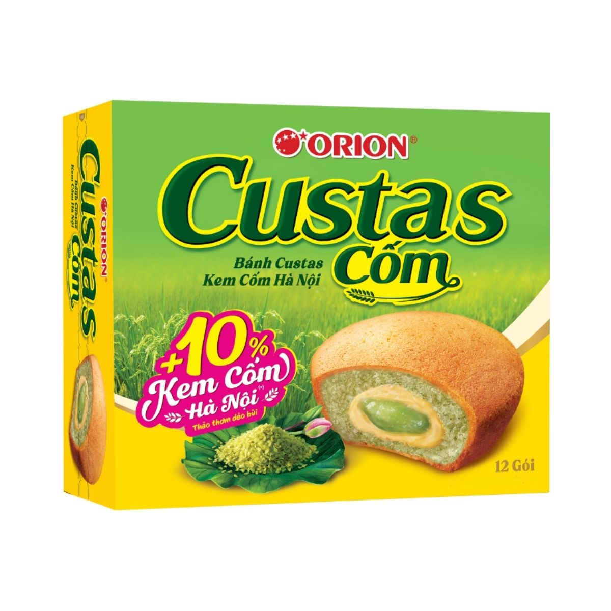 ORI02 - Banh Custas Orion Kem Com Ha Noi Hop/ Orion Custas Green Rice Cream Soft Cake * 282.6g x 8 Units